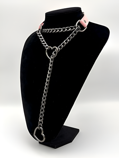 LoveChains™ - Kožený obojek s řetízkem ve tvaru srdce