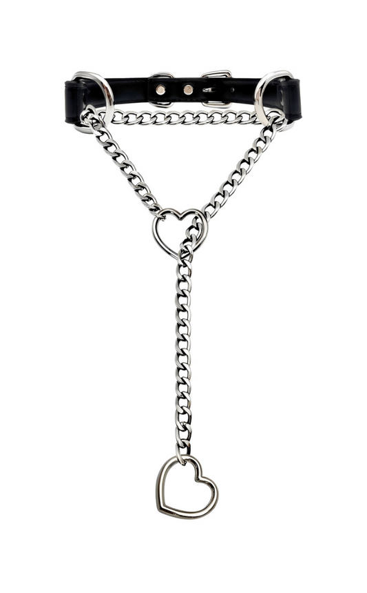 LoveChains™ - Kožený obojek s řetízkem ve tvaru srdce