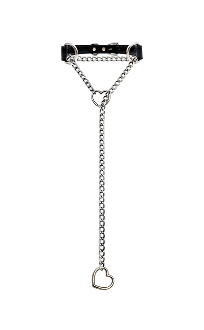 LoveChains™ - Kožený obojek s řetízkem ve tvaru srdce