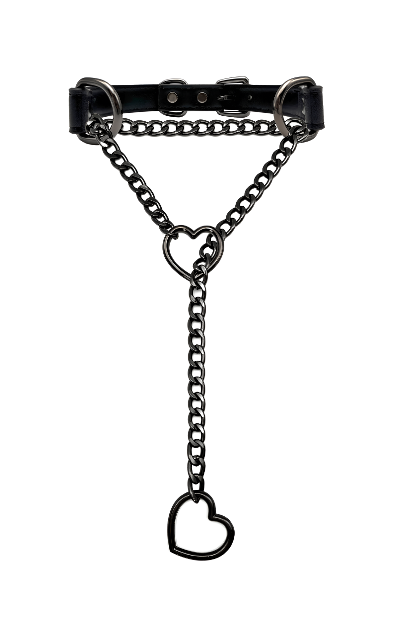 LoveChains™ - Kožený obojek s řetízkem ve tvaru srdce