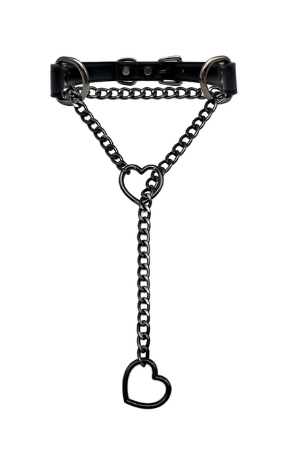 LoveChains™ - Kožený obojek s řetízkem ve tvaru srdce