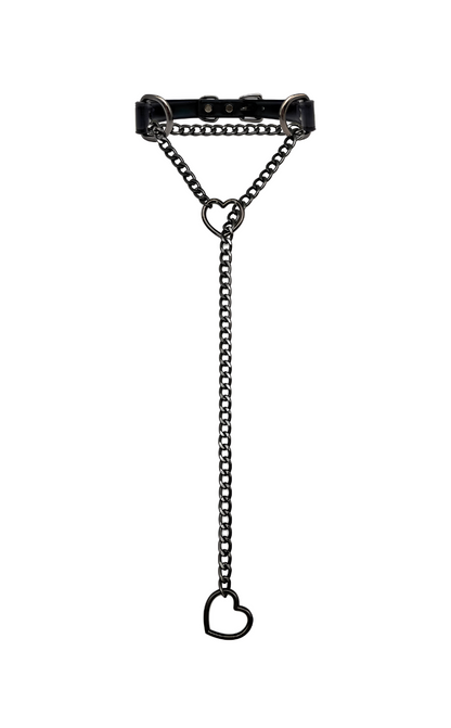 LoveChains™ - Kožený obojek s řetízkem ve tvaru srdce