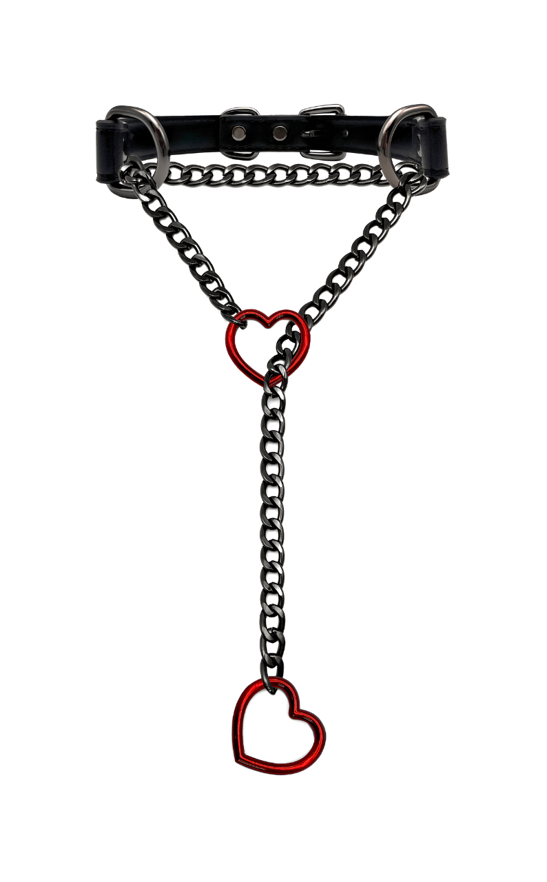 LoveChains™ - Kožený obojek s řetízkem ve tvaru srdce