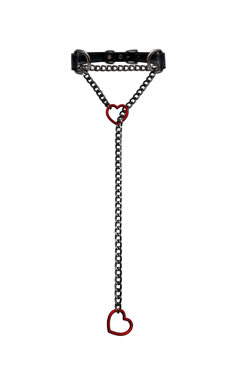 LoveChains™ - Kožený obojek s řetízkem ve tvaru srdce