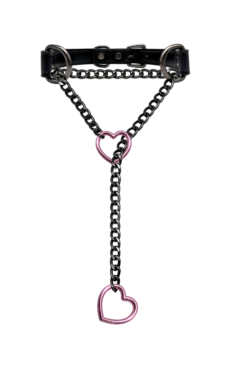 LoveChains™ - Kožený obojek s řetízkem ve tvaru srdce