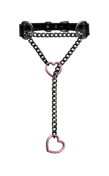 LoveChains™ - Kožený obojek s řetízkem ve tvaru srdce