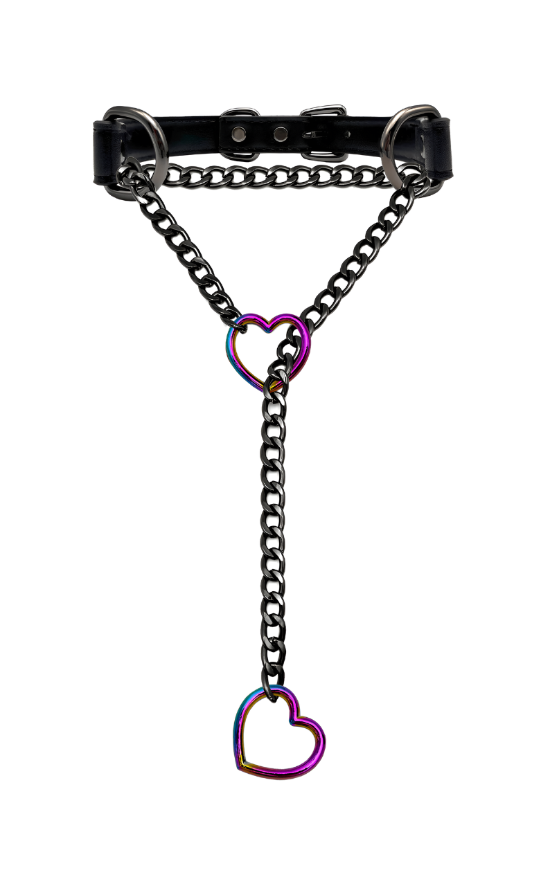 LoveChains™ - Kožený obojek s řetízkem ve tvaru srdce