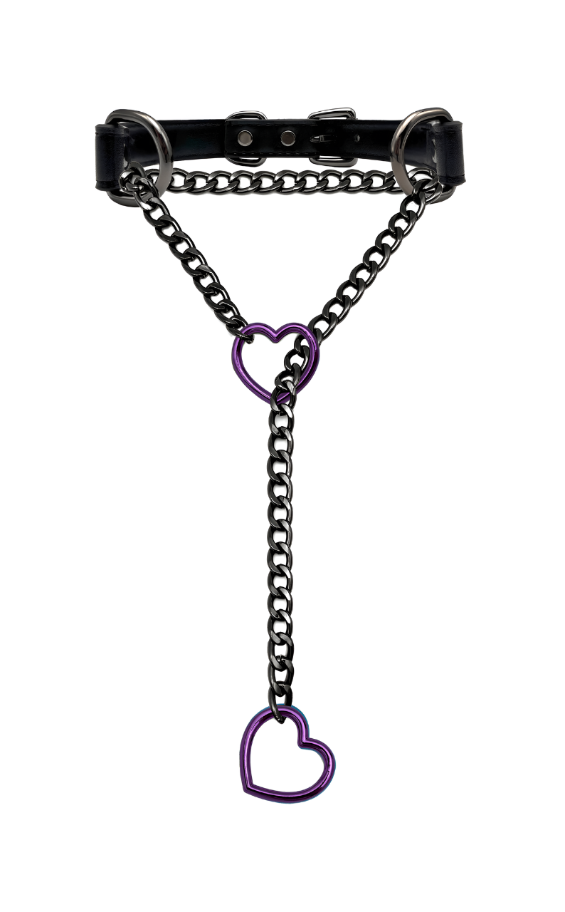 LoveChains™ - Kožený obojek s řetízkem ve tvaru srdce