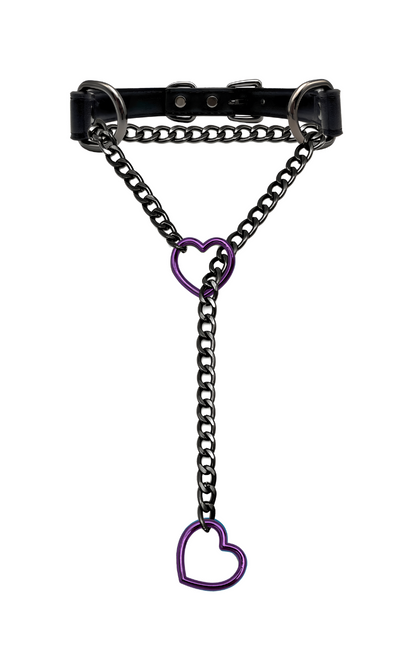 LoveChains™ - Kožený obojek s řetízkem ve tvaru srdce