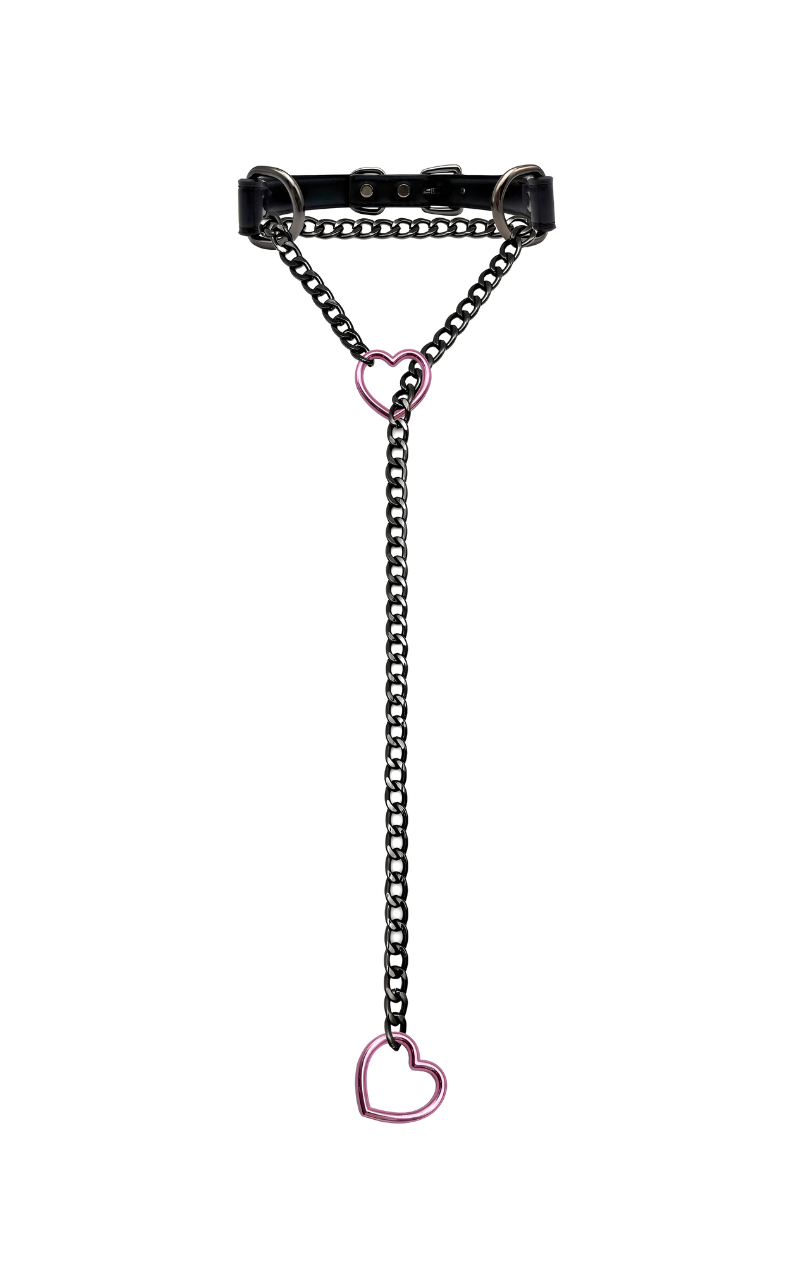 LoveChains™ - Kožený obojek s řetízkem ve tvaru srdce