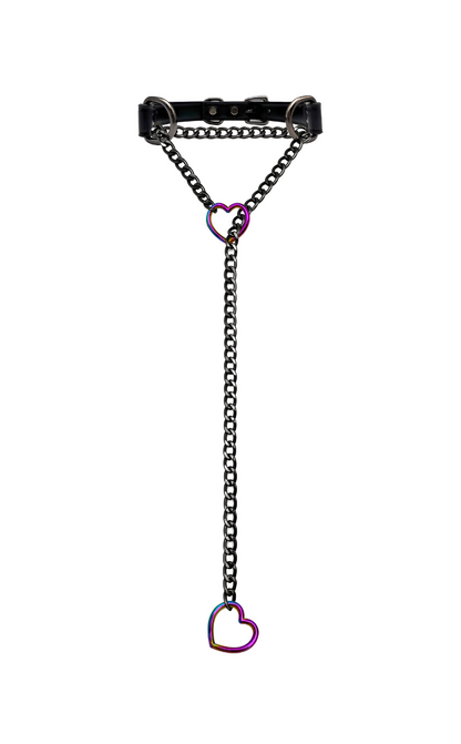 LoveChains™ - Kožený obojek s řetízkem ve tvaru srdce