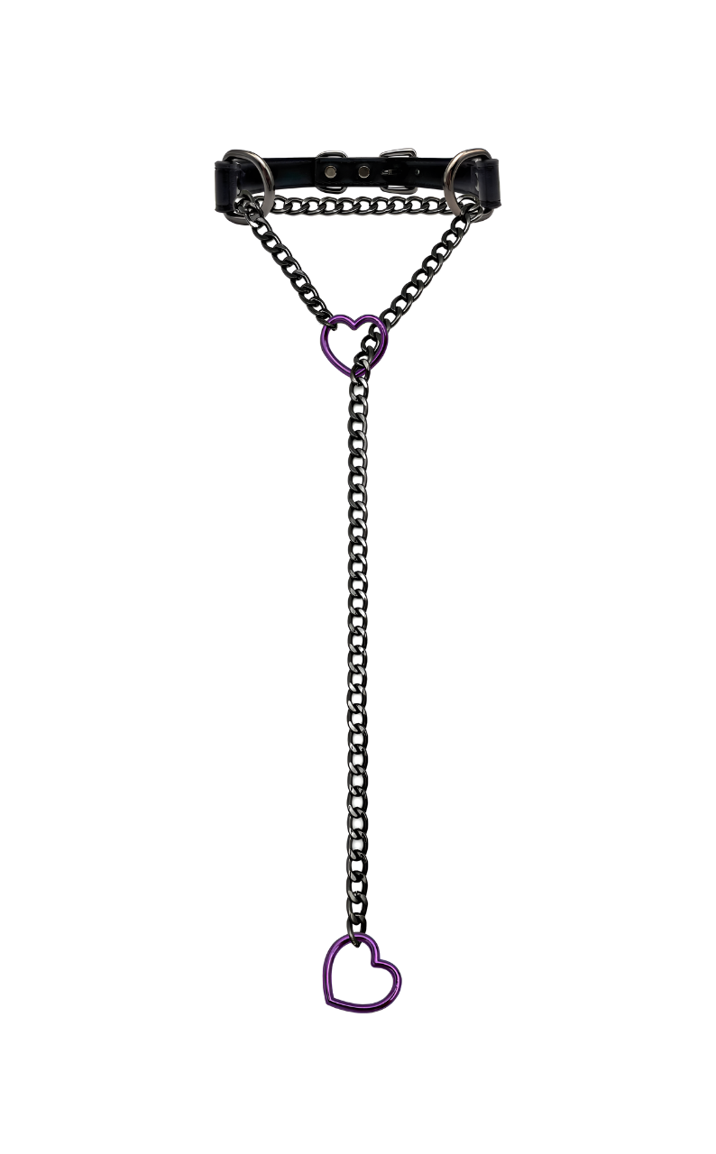 LoveChains™ - Kožený obojek s řetízkem ve tvaru srdce