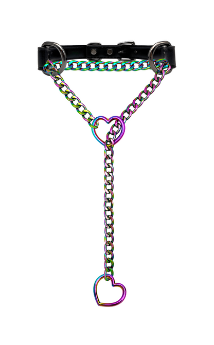 LoveChains™ - Kožený obojek s řetízkem ve tvaru srdce