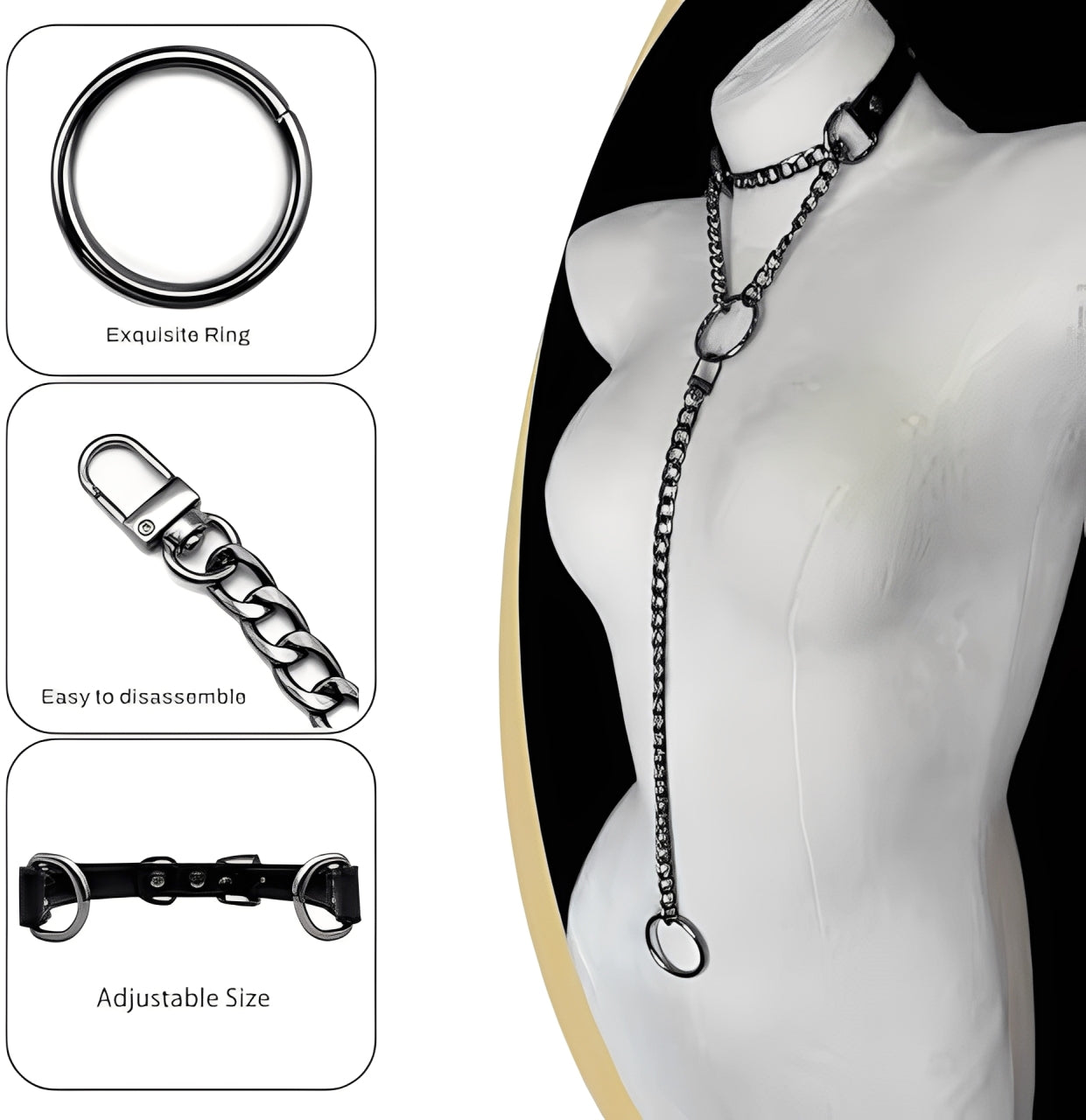 LoveChains™ - O - Kroužková otočná spona kožený obojek