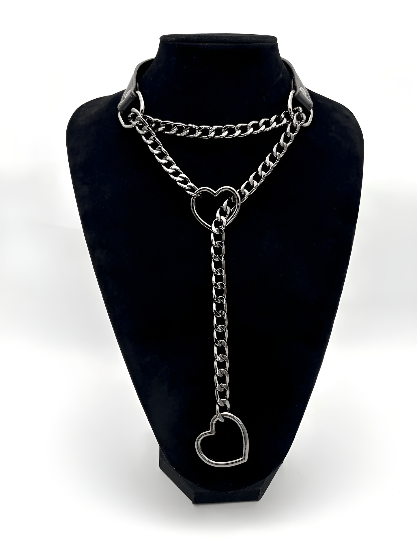 LoveChains™ - Kožený obojek s řetízkem ve tvaru srdce