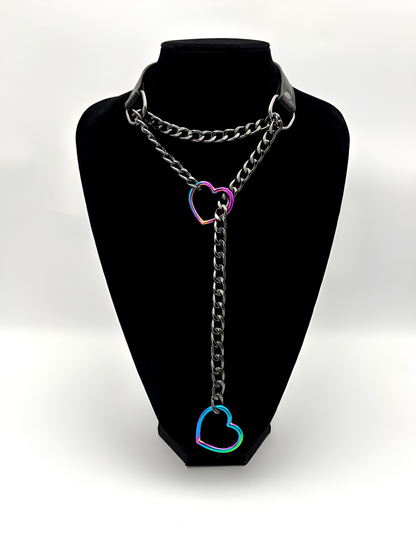 LoveChains™ - Kožený obojek s řetízkem ve tvaru srdce