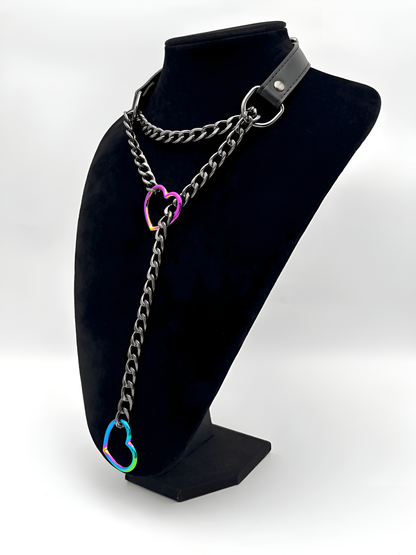 LoveChains™ - Kožený obojek s řetízkem ve tvaru srdce