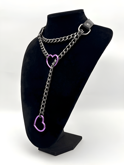 LoveChains™ - Kožený obojek s řetízkem ve tvaru srdce