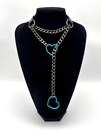 LoveChains™ - Kožený obojek s řetízkem ve tvaru srdce