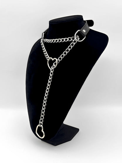 LoveChains™ - Kožený obojek s řetízkem ve tvaru srdce