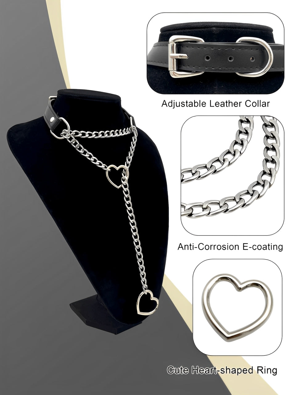 LoveChains™ - Kožený obojek s řetízkem ve tvaru srdce