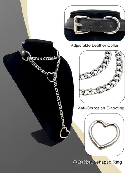 LoveChains™ - Kožený obojek s řetízkem ve tvaru srdce