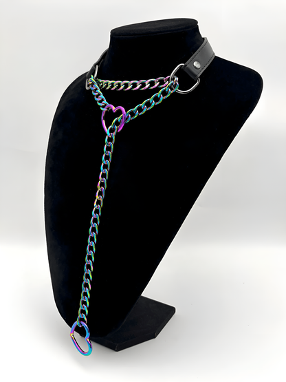 LoveChains™ - Kožený obojek s řetízkem ve tvaru srdce