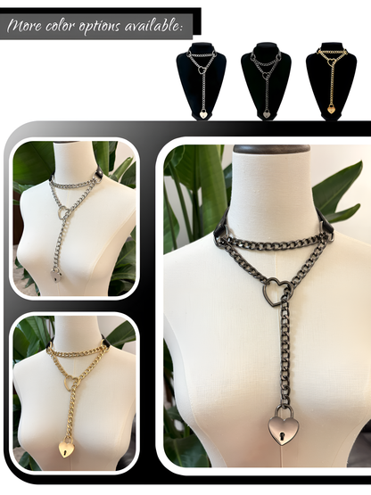 LoveChains™ - Kožený obojek s zámkem a klíčem