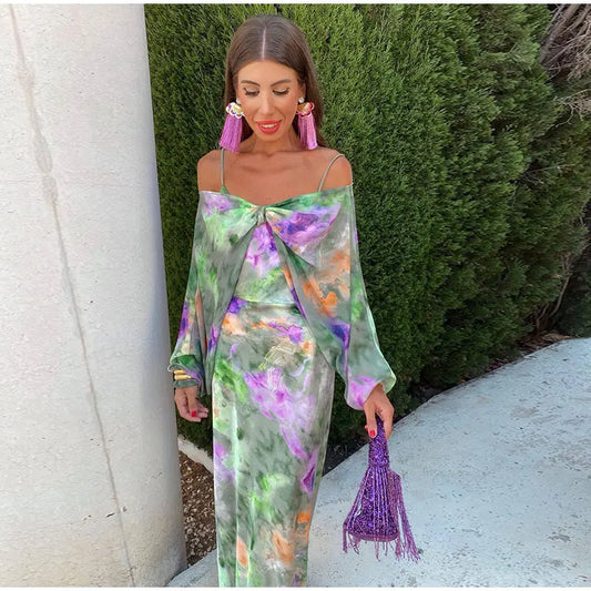 Anisten™ | Stylová Maxi Šaty s Halo-Dye-Print a odnímatelným šálkem