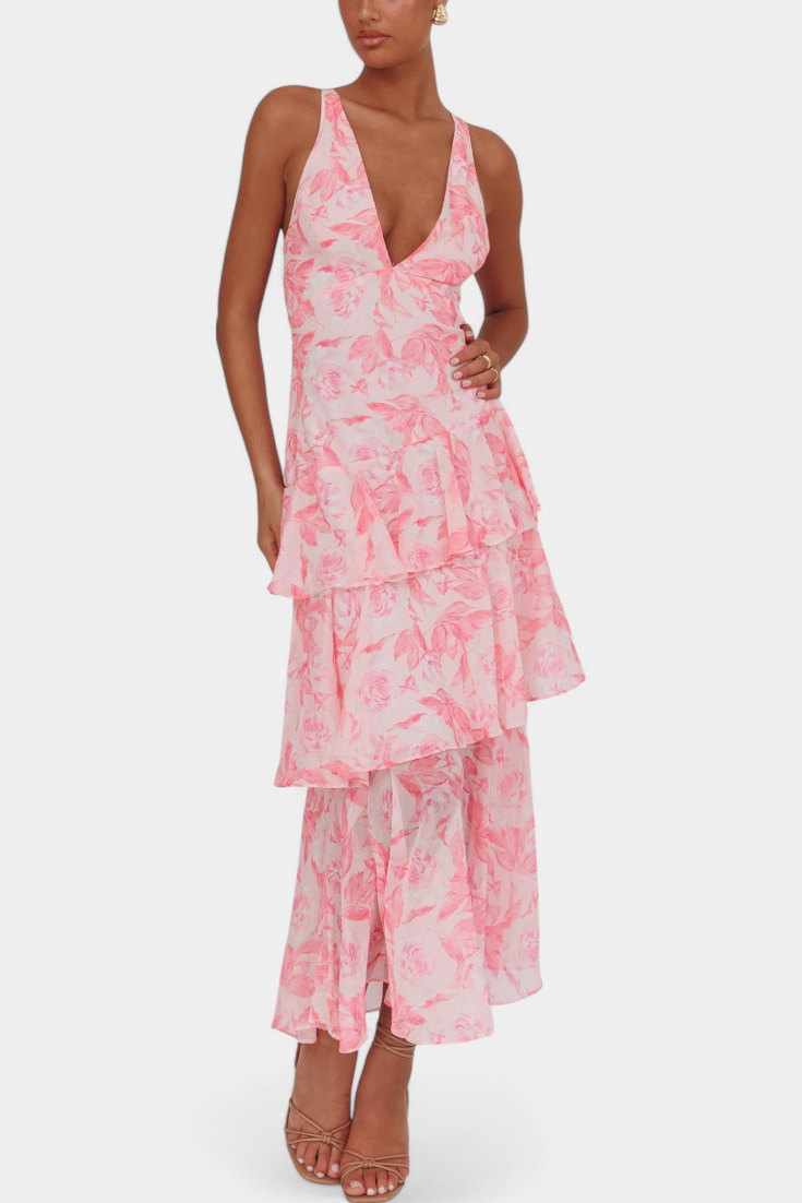 Adéla | Hedvábné šaty s hlubokým výstřihem do V