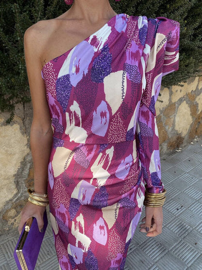 Yllana™ | Midi Šaty pro Ženy s Odhaleným Ramínkem Fialové