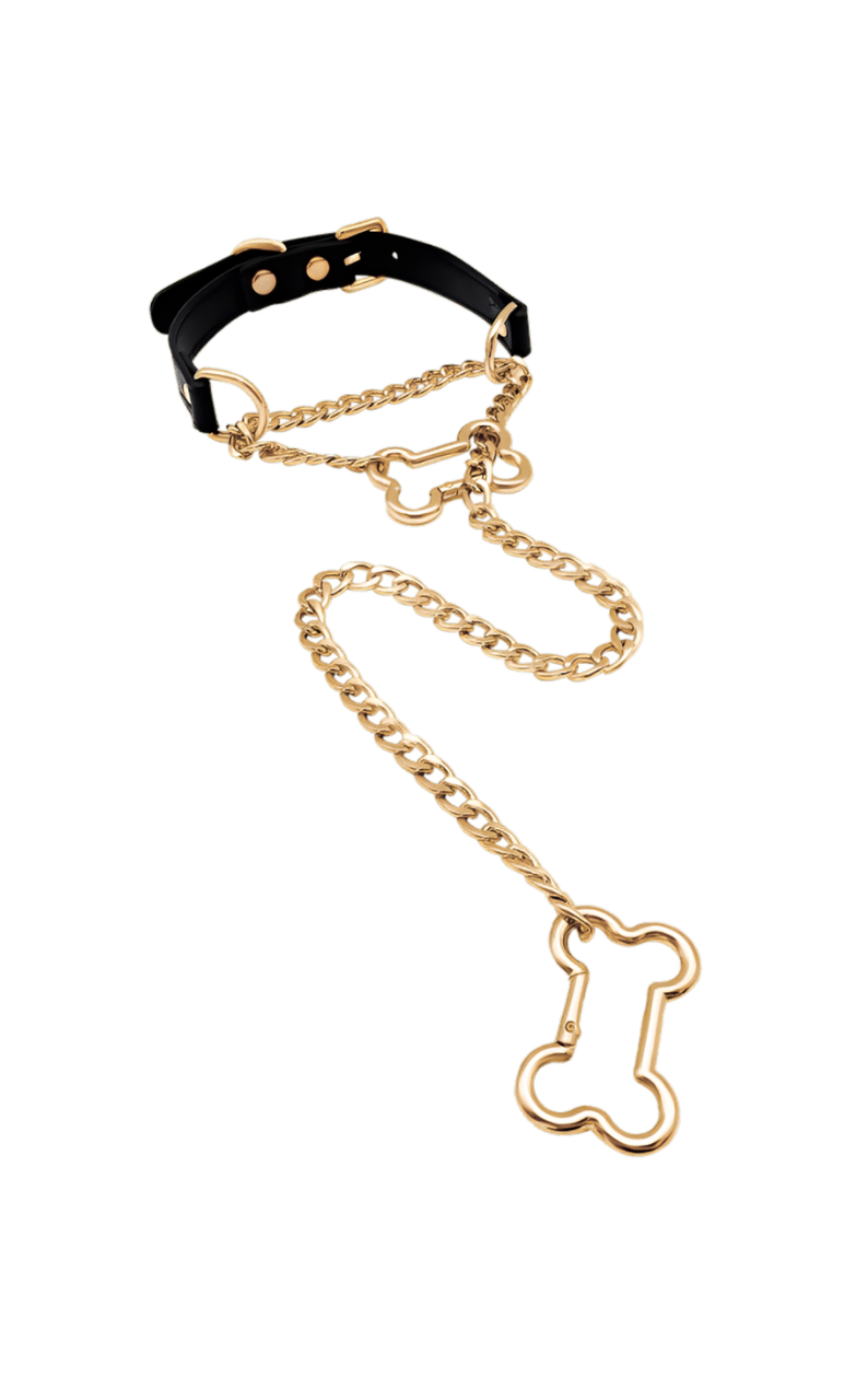 LoveChains™ - Kožený obojek s řetězem na kost
