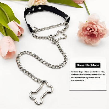 LoveChains™ - Kožený obojek s řetězem na kost